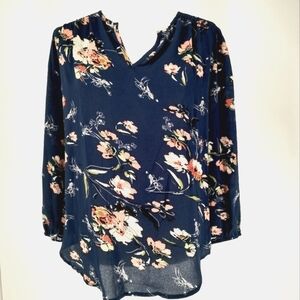 Fun 2 Fun Women's Long Sleeve Blue Floral Top